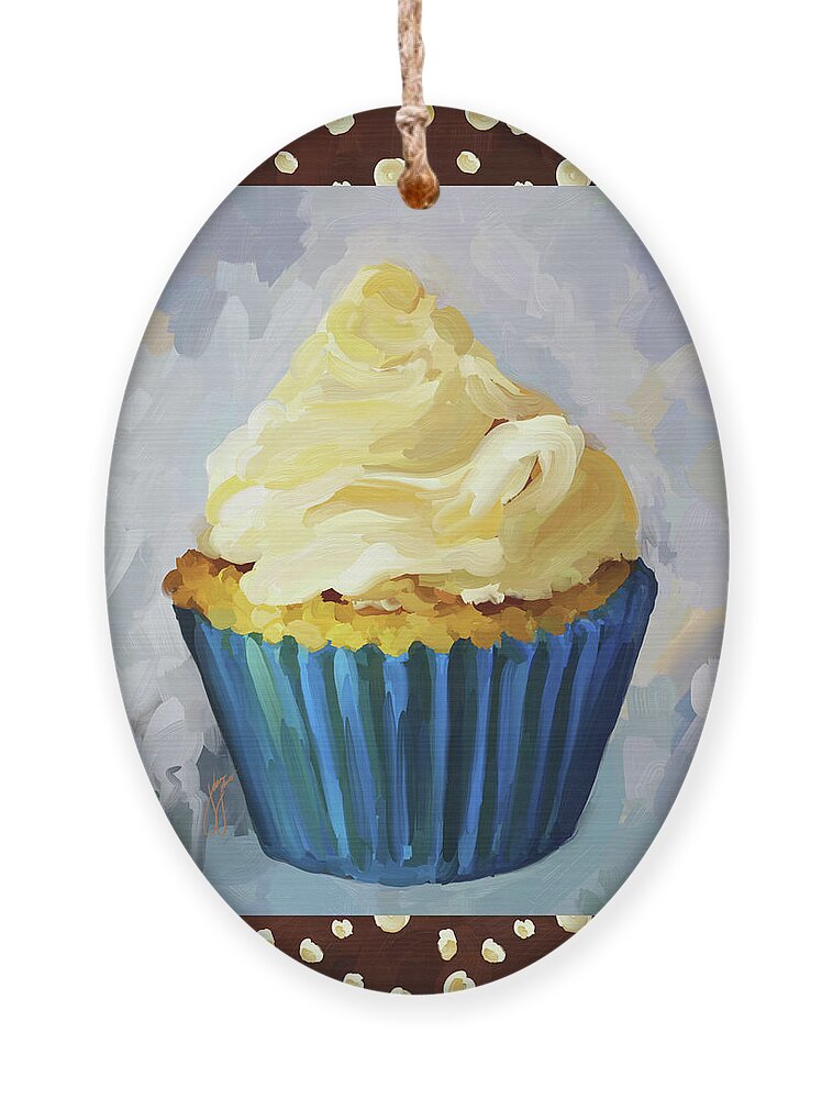 Vanilla Ornament featuring the painting Vanilla Cupcake With Border by Jai Johnson
