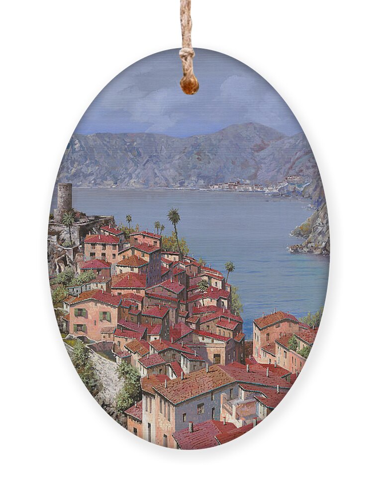 Seascapes Ornament featuring the painting Vernazza-Cinque Terre by Guido Borelli