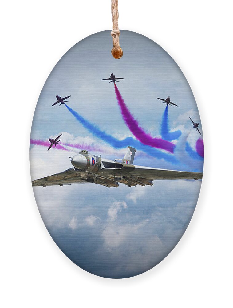 Avro Ornament featuring the digital art Vulcan Red Arrows Break by Airpower Art