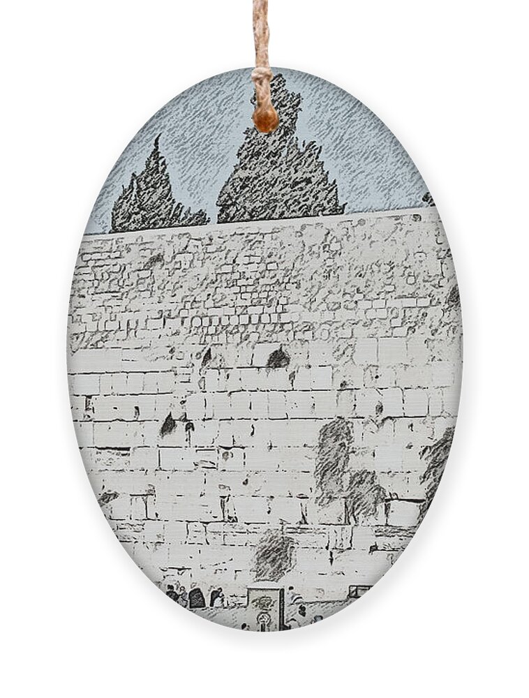 Jerusalem Ornament featuring the photograph wailing wall and dome of the Rock by Humourous Quotes