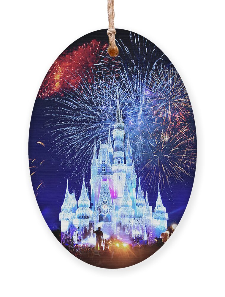 Magic Kingdom Ornament featuring the photograph Walt Disney World Fireworks by Mark Andrew Thomas