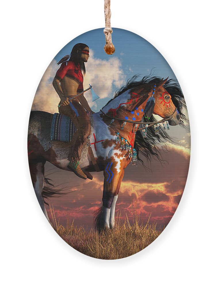 Warrior Ornament featuring the digital art Warrior and War Horse by Daniel Eskridge