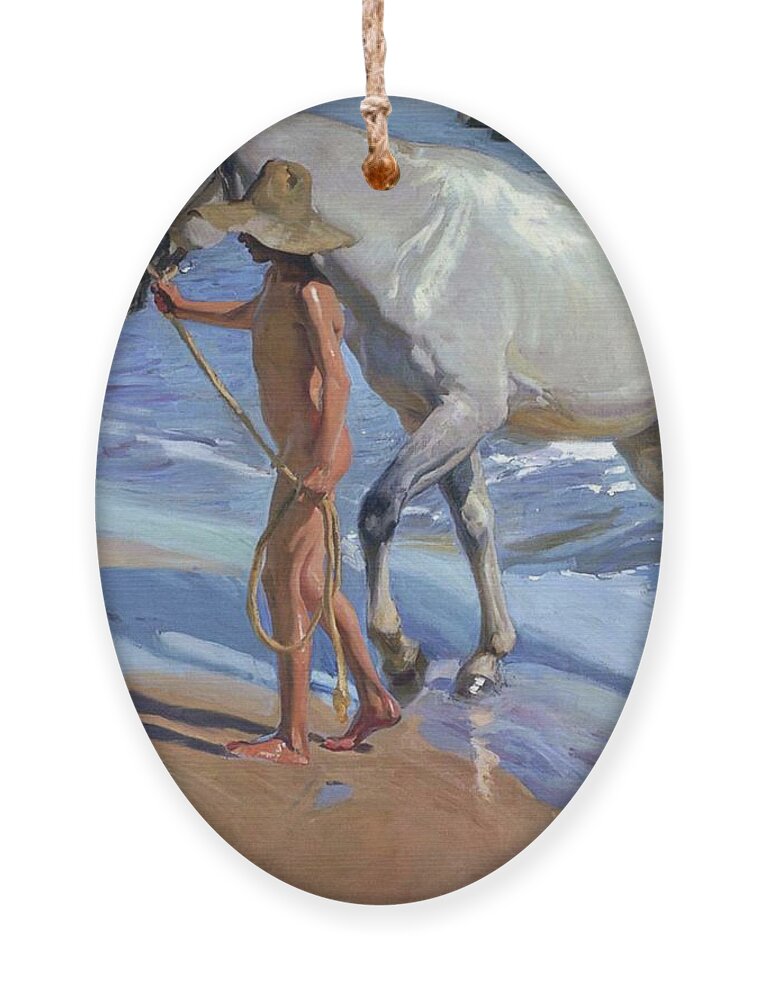 Sorollas Ornament featuring the painting Washing the Horse by Juaquin Sorolla