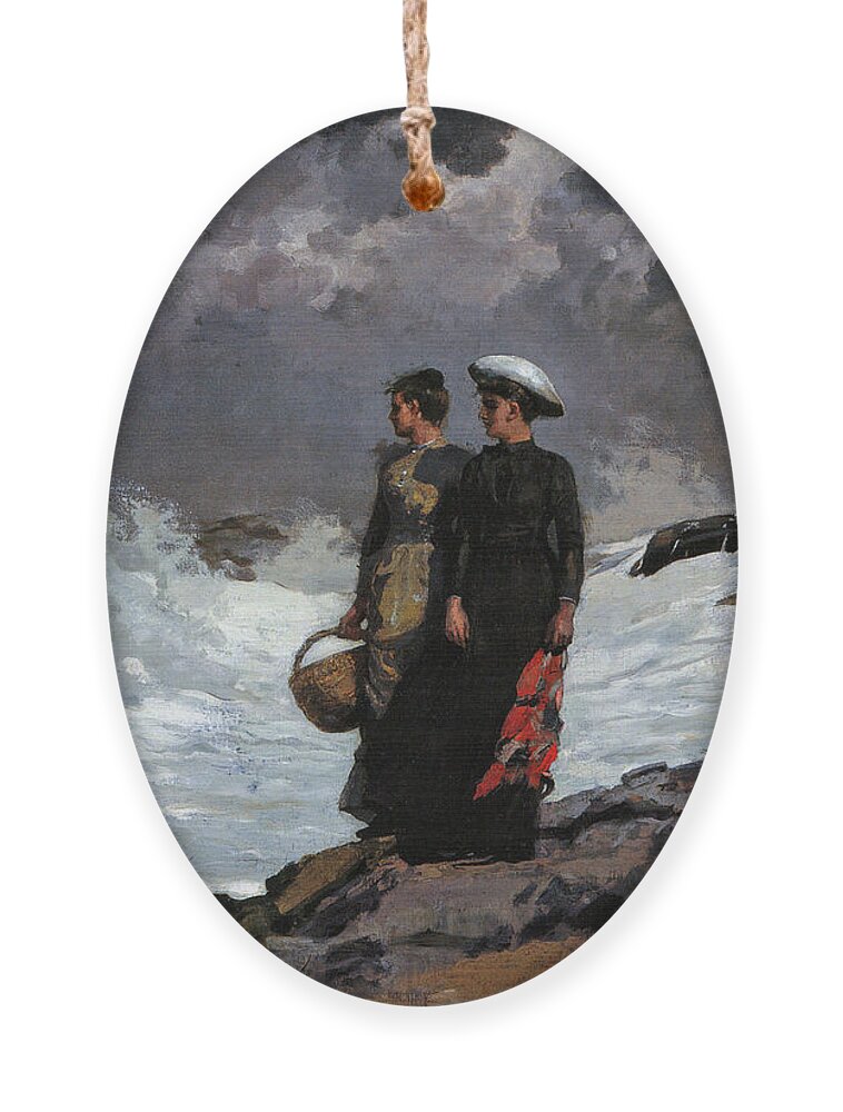 Winslow Homer Ornament featuring the painting Watching the Breakers by Winslow Homer