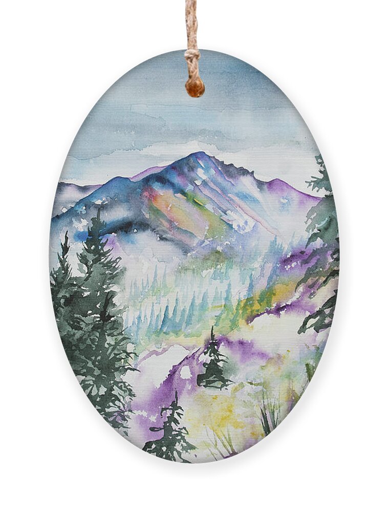 Long's Peak Ornament featuring the painting Watercolor - Long's Peak Summer Landscape by Cascade Colors