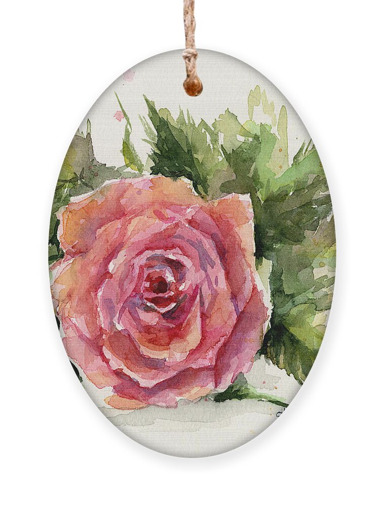 Rose Ornament featuring the painting Watercolor Rose by Olga Shvartsur