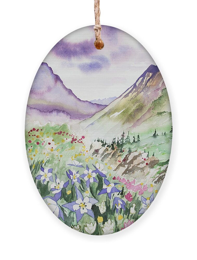 Yankee Boy Basin Ornament featuring the painting Watercolor - Yankee Boy Basin Landscape by Cascade Colors