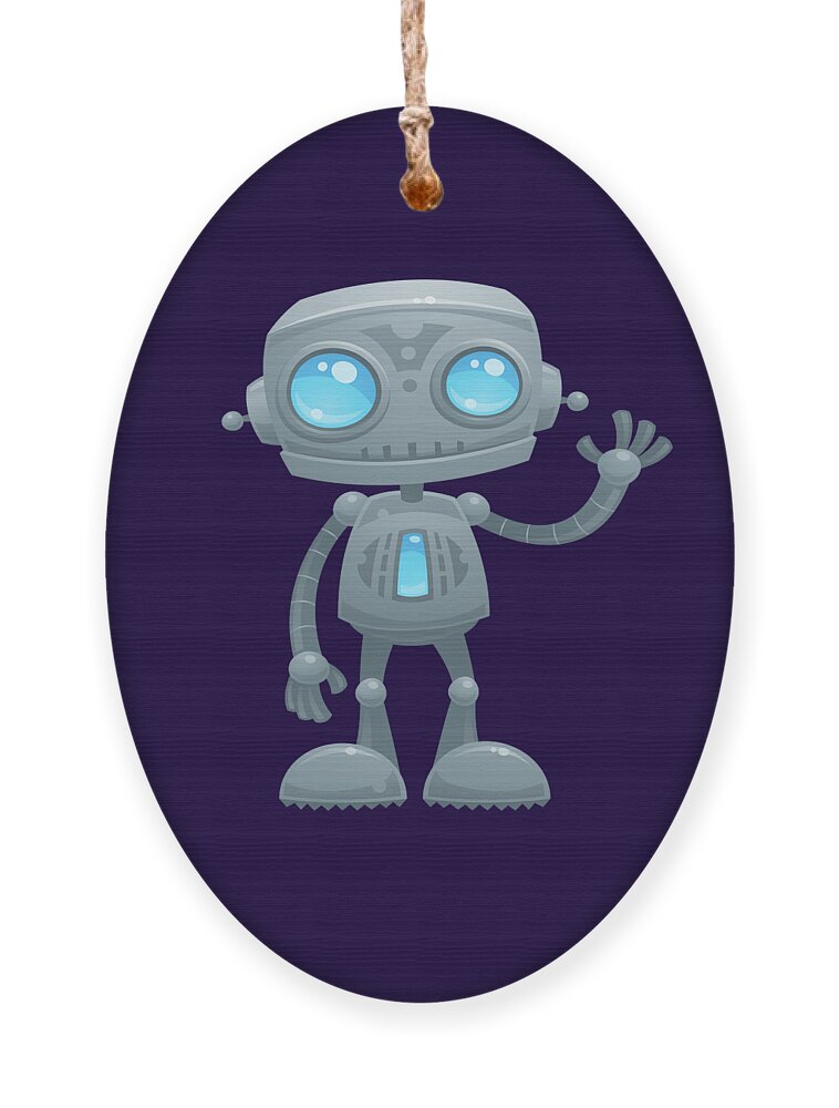 Robotandroiddroidfriendlycutewavewavingmachinefuturevectorcartoonillustrationhumorbluegrayhellosmilegreetingmascot Ornament featuring the digital art Waving Robot by John Schwegel