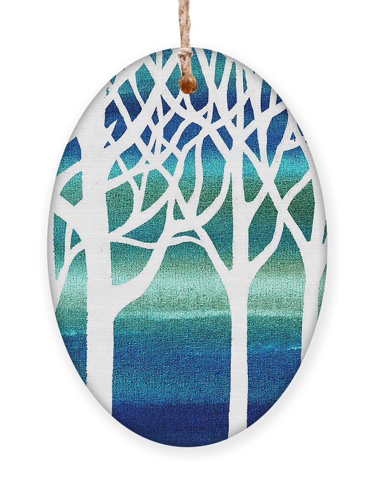 Teal Ornament featuring the painting White And Teal Forest by Irina Sztukowski
