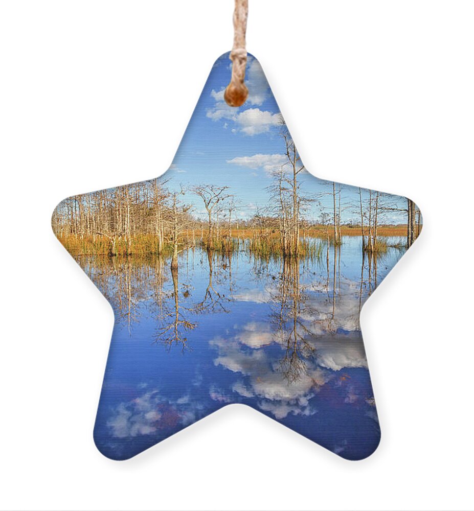 Clouds Ornament featuring the photograph White Clouds over the Everglades by Debra and Dave Vanderlaan