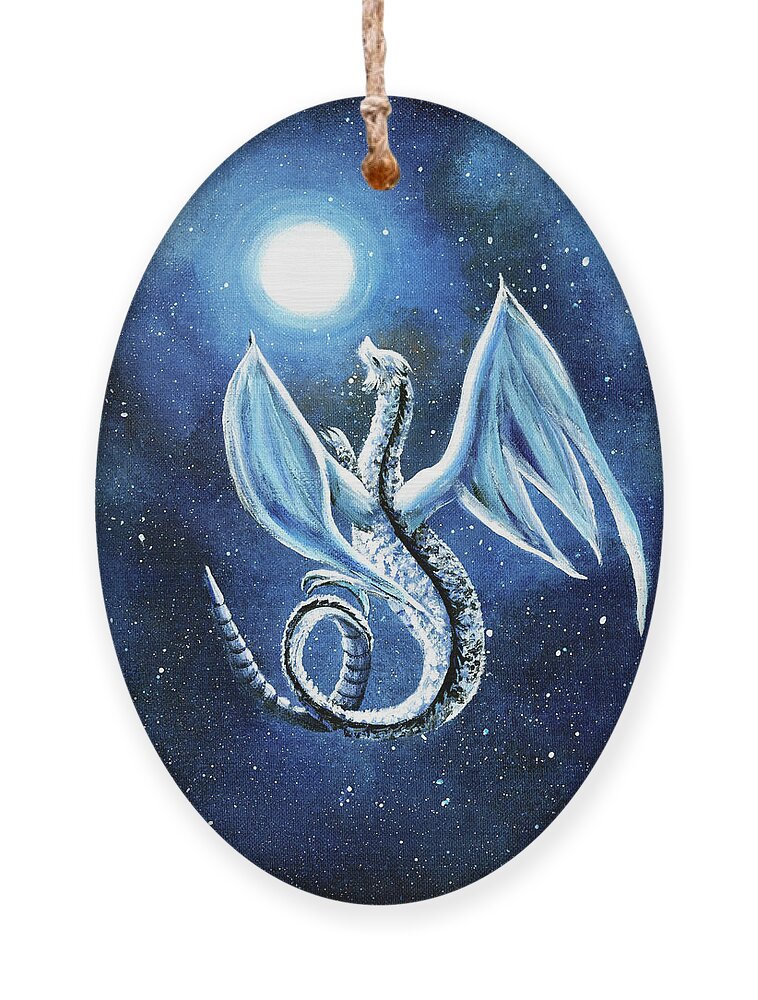 Zenbreeze Ornament featuring the painting White Dragon in Midnight Blue by Laura Iverson