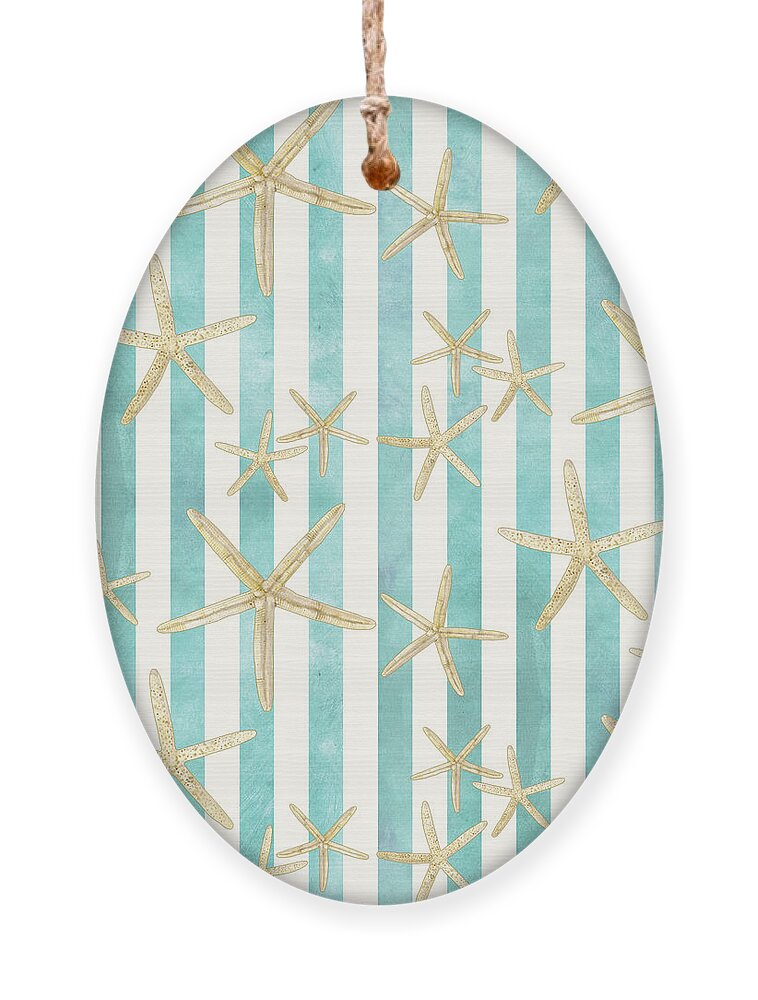 Watercolor Ornament featuring the painting White Finger Starfish Watercolor Stripe Pattern by Audrey Jeanne Roberts