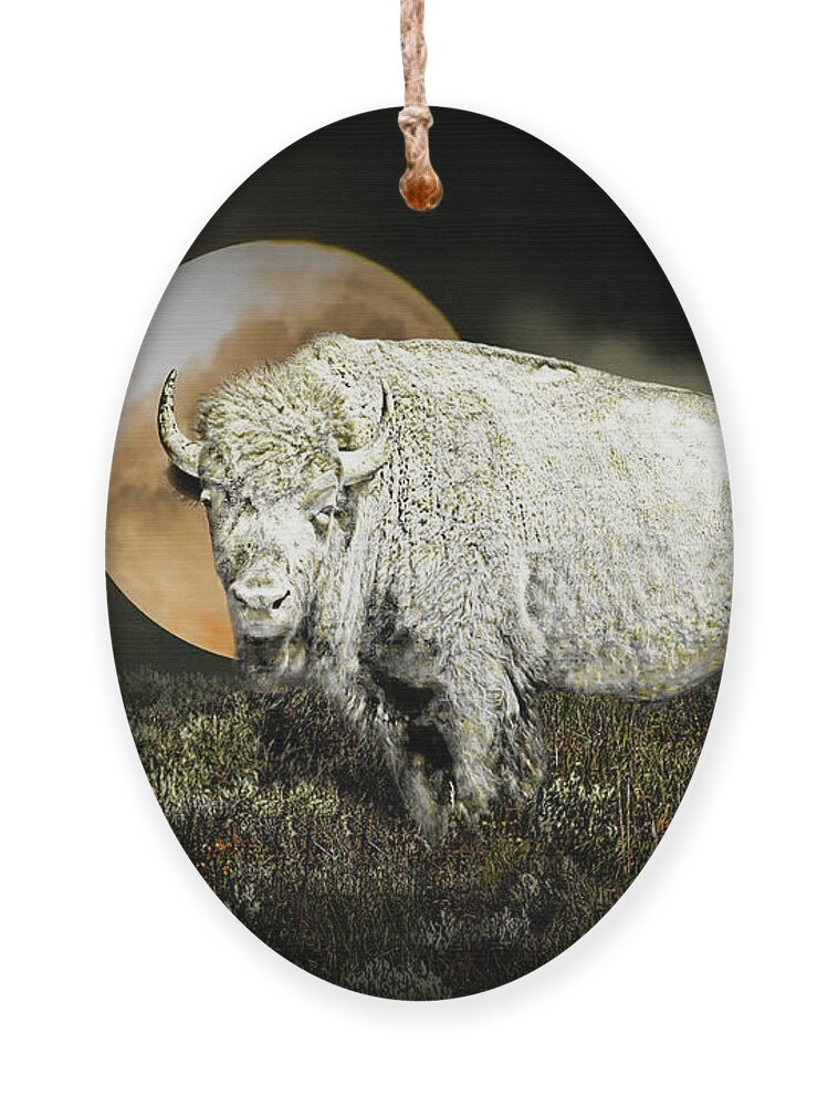 White Buffalo Ornament featuring the photograph White Spirit Buffalo and Moon by Randall Nyhof