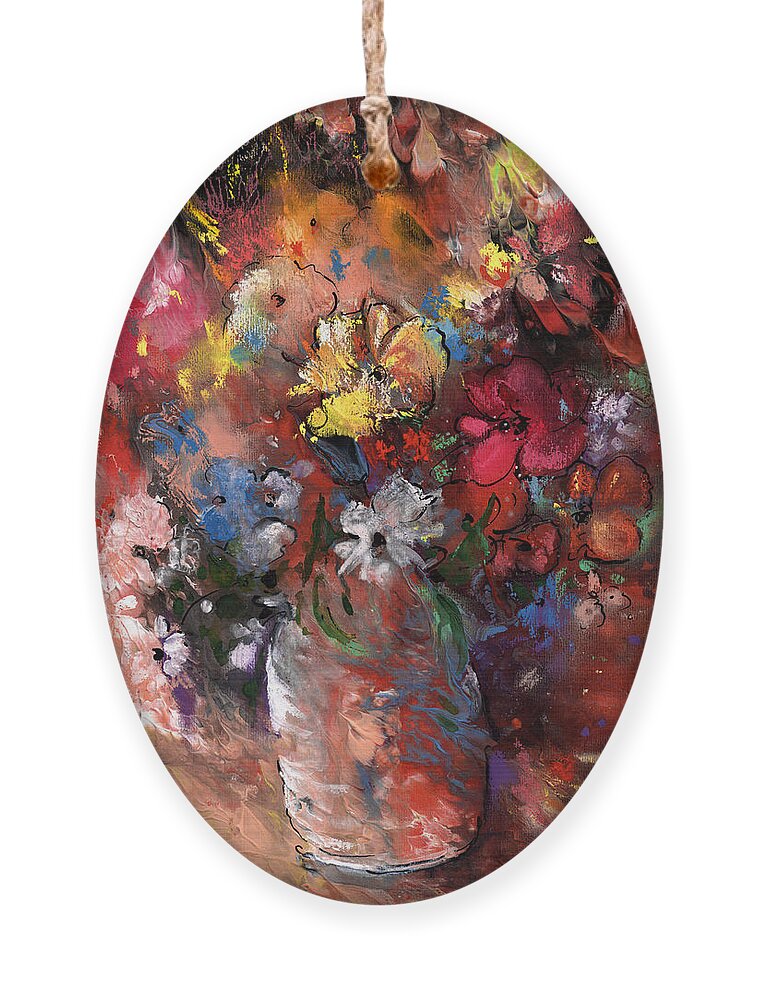 Flowers Ornament featuring the painting Wild Flowers Bouquet in A Terracota Vase by Miki De Goodaboom