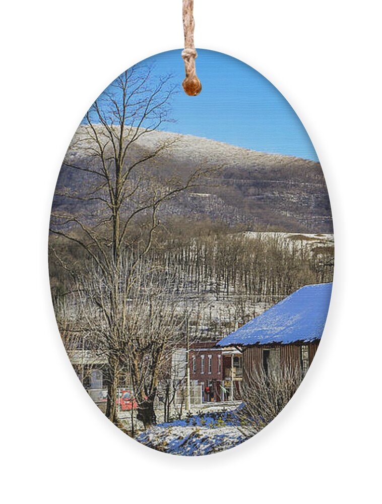 West Jefferson Nc Ornament featuring the photograph Winter at the Depot #1 by Dale R Carlson
