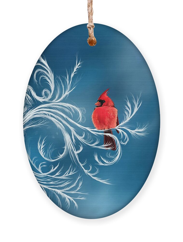 Bird Ornament featuring the digital art Winter Cardinal by Norman Klein