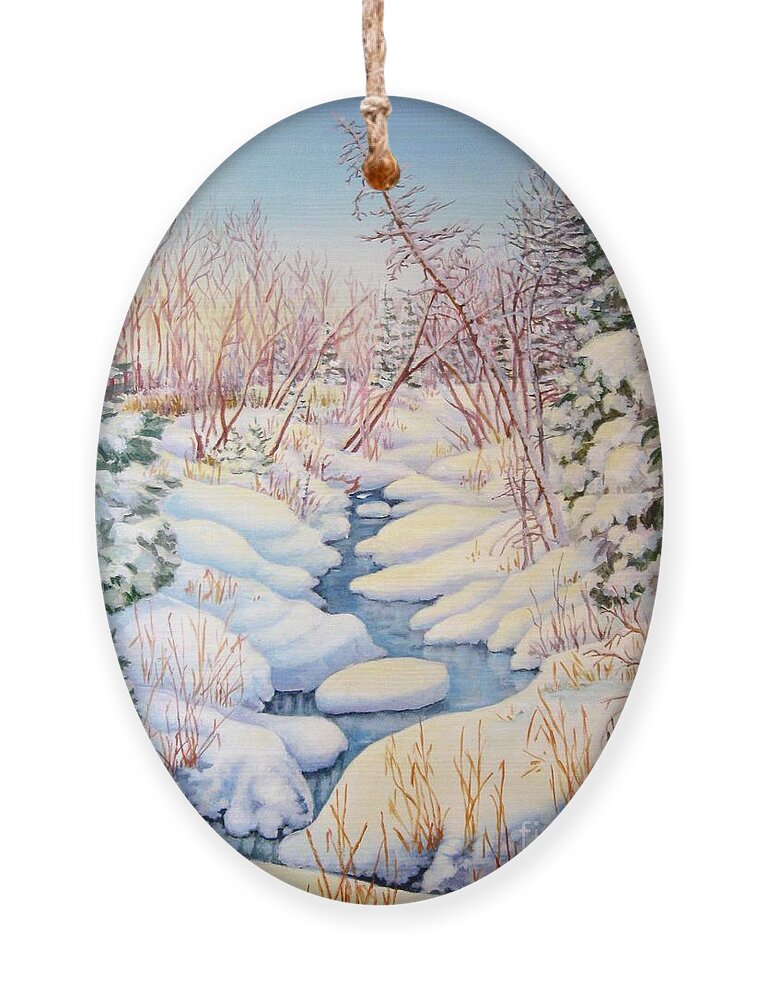 Winter Creek Ornament featuring the painting Winter Creek 1 by Inese Poga