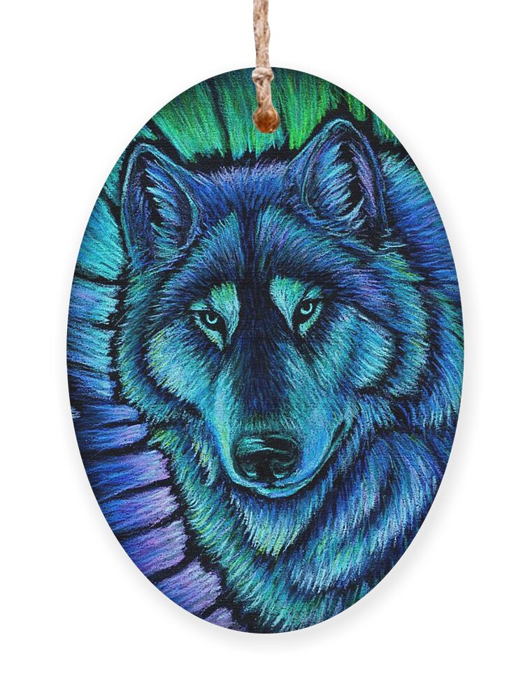 Wolf Ornament featuring the pastel Wolf Aurora by Rebecca Wang