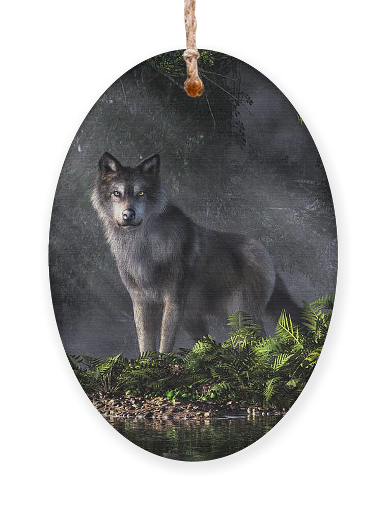 Spirit Of The Forest Ornament featuring the digital art Wolf in the Forest by Daniel Eskridge