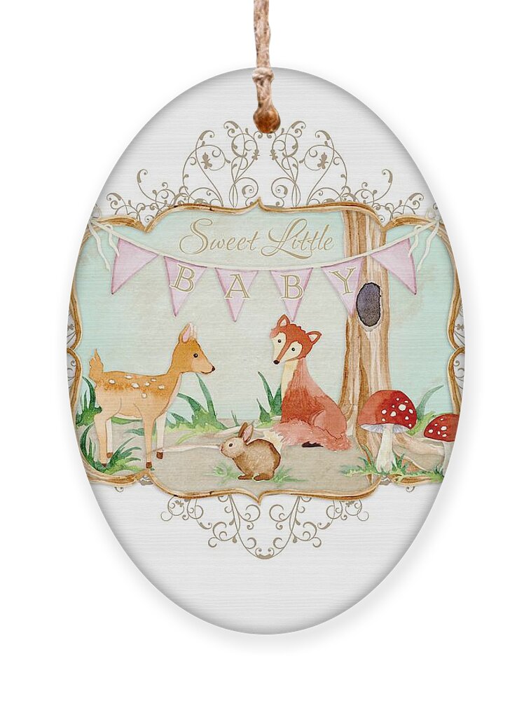 Banner Ornament featuring the painting Woodland Fairytale - Banner Sweet Little Baby by Audrey Jeanne Roberts