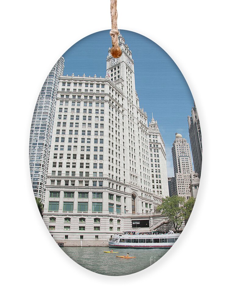 Boats Ornament featuring the photograph Wrigley Building Overlooking the Chicago River by David Levin