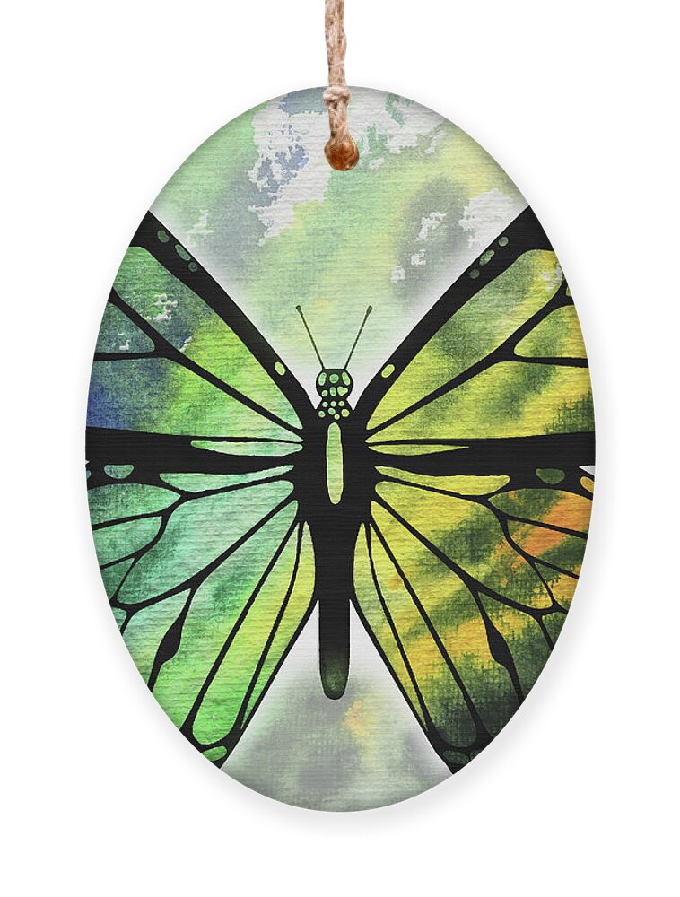 Watercolor Butterfly Ornament featuring the painting Yellow And Green Watercolor Butterfly by Irina Sztukowski