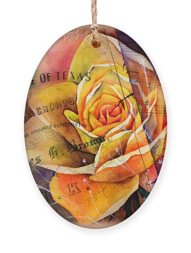 Rose Ornament featuring the painting Yellow Rose of Texas by Hailey E Herrera