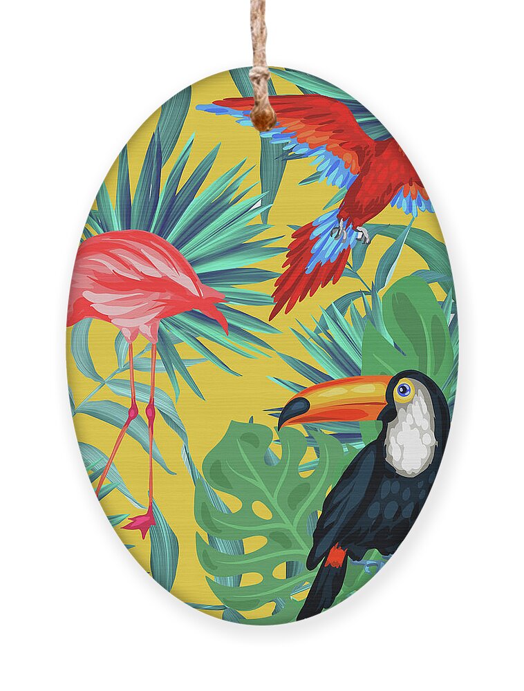 Parrot Ornament featuring the digital art Yellow Tropic by Mark Ashkenazi