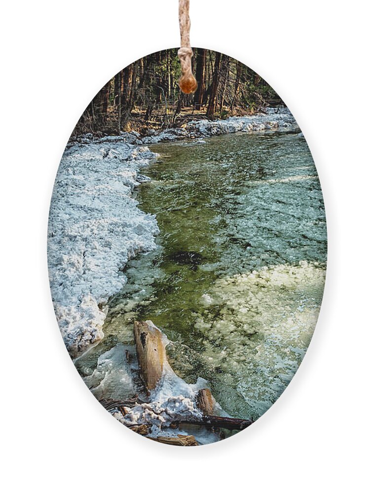 Yosemite Creek Ornament featuring the photograph Yosemite Creek with some Frazil Ice by Belinda Greb