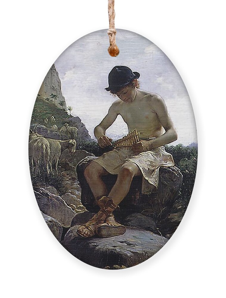 Juan Bela Y Morales Ornament featuring the painting Young Shepherd by Juan Bela y Morales