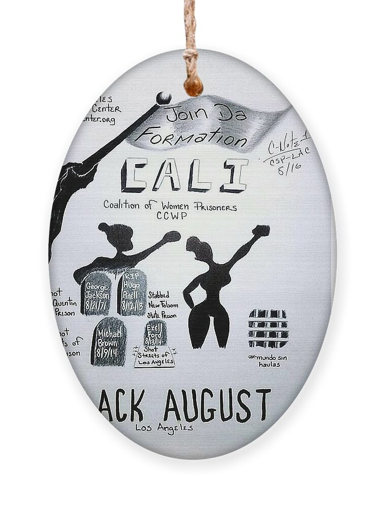 Black Art Ornament featuring the drawing Black August Los Angeles by Donald C-Note Hooker