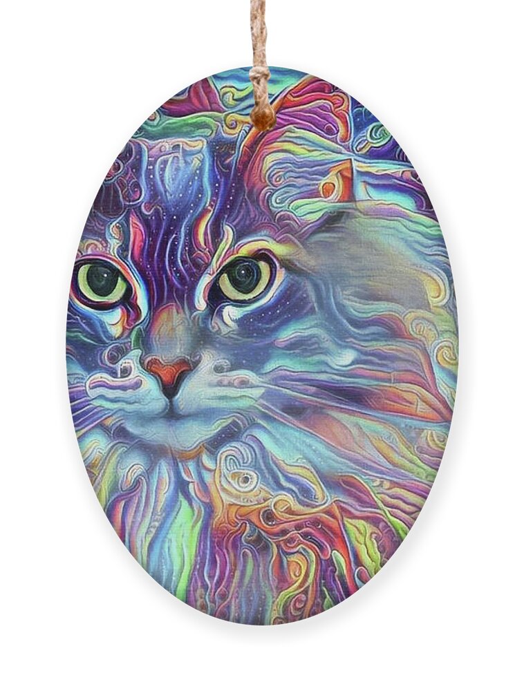 Long Haired Cat Ornament featuring the digital art Colorful Long Haired Cat Art by Peggy Collins