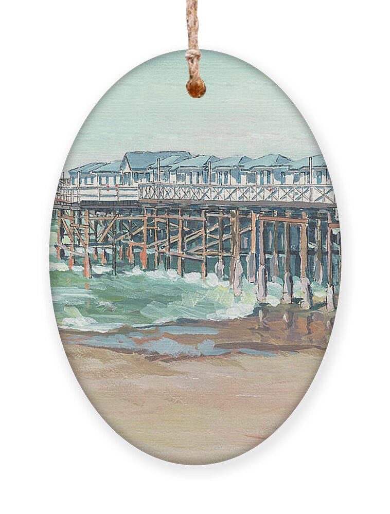 Crystal Pier Ornament featuring the painting Crystal Pier Pacific Beach San Diego California by Paul Strahm