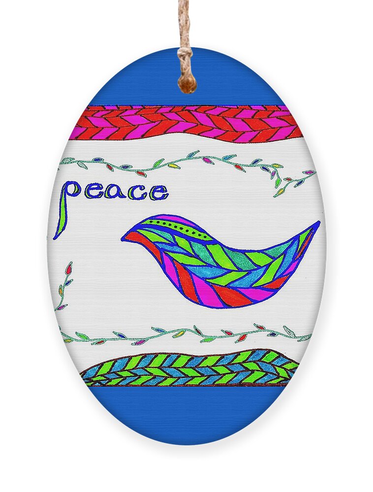 Peace Ornament featuring the drawing Peace by Karen Nice-Webb