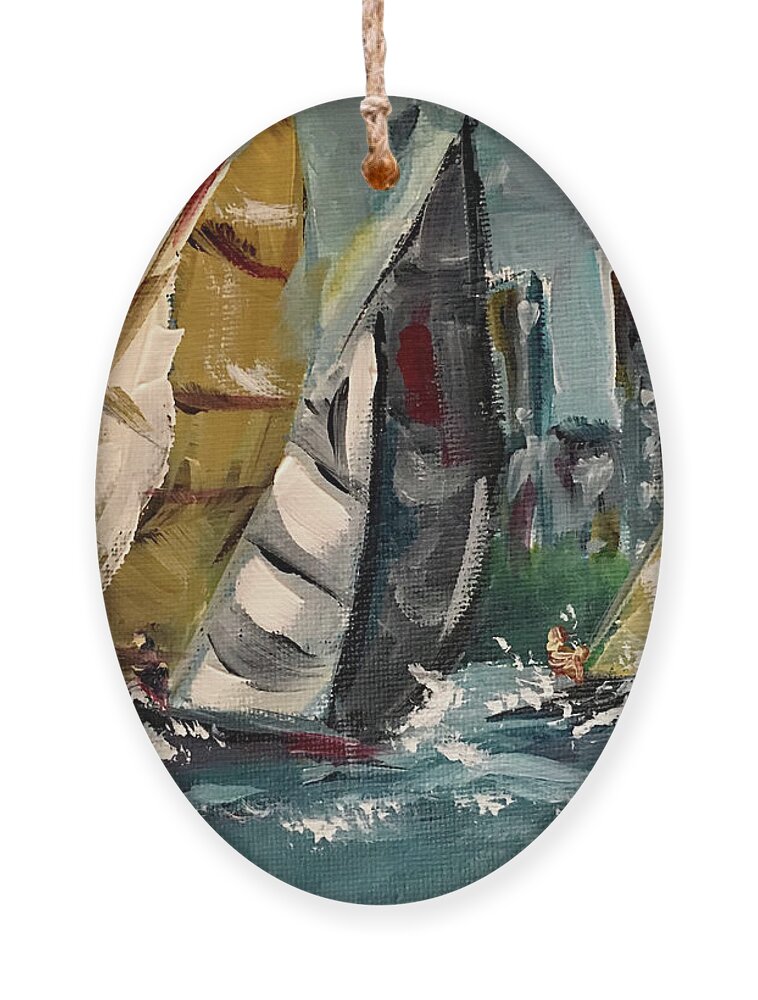 Harbor Ornament featuring the painting Racing Day #1 by Roxy Rich
