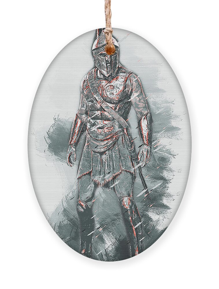Spartan Warrior Ornament featuring the painting Spartan Hoplite - 48 #1 by AM FineArtPrints