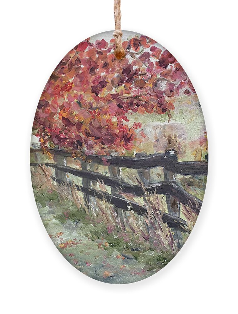 Fence Ornament featuring the painting The Rickety Fence by Roxy Rich