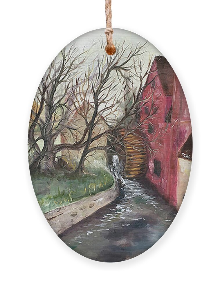 Castle Combe Ornament featuring the painting The Water Wheel by Roxy Rich