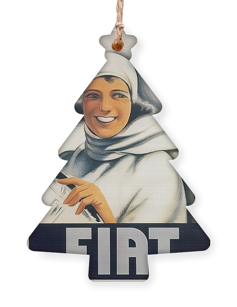 Vintage Ornament featuring the painting 1920s Fiat With Woman Driver by Retrographs