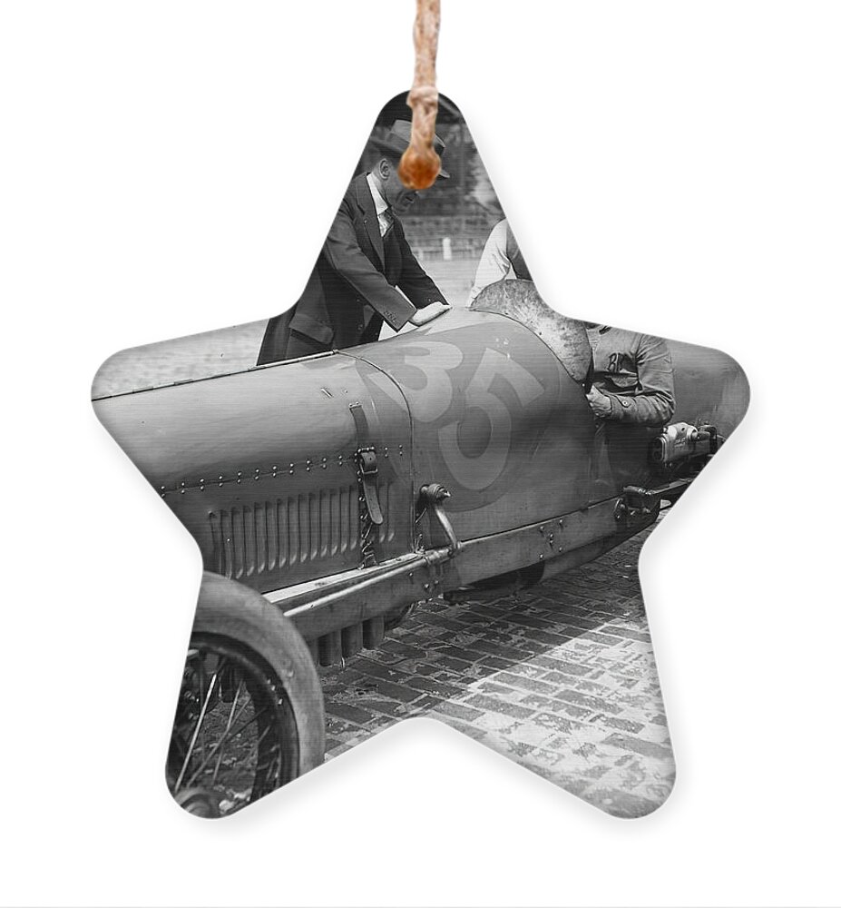 Vintage Ornament featuring the photograph 1920s Indy Duesenberg Racer With Eddie Rickenbacker by Retrographs