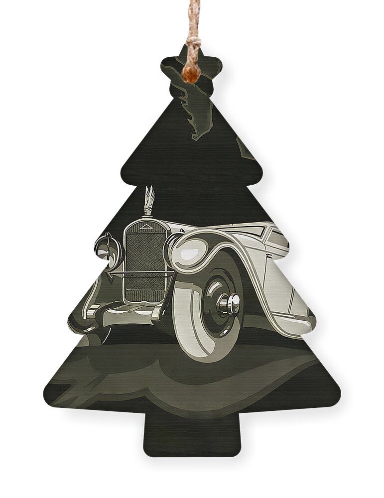 Vintage Ornament featuring the mixed media 1930 Delahaye With Horse And Warrior Original French Art Deco Illustration by Retrographs