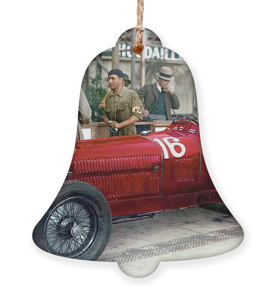 Vintage Ornament featuring the photograph 1930s Alfa Romeo 8c2300 Racer In Pits by Retrographs