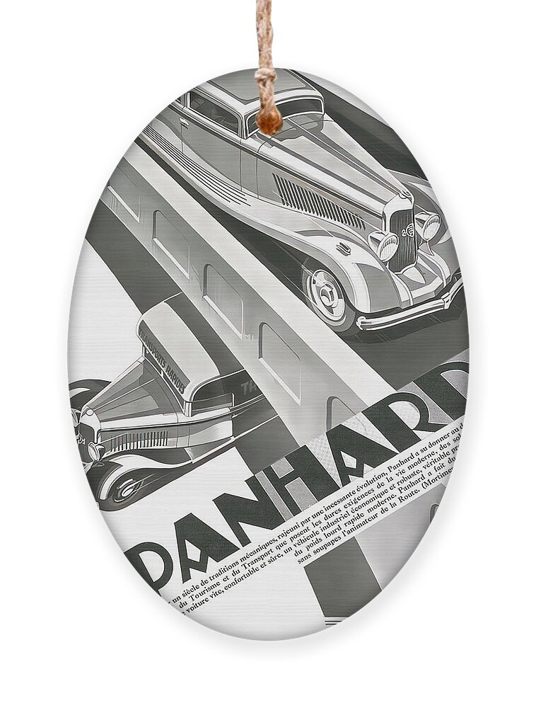 Vintage Ornament featuring the mixed media 1931 Advertisement Panhard Vehicles Original French Art Deco Illustration by Retrographs