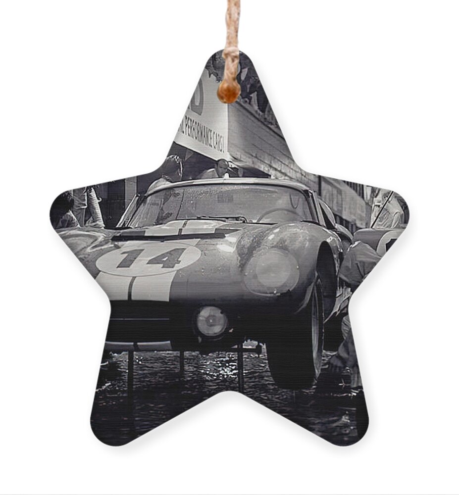 Vintage Ornament featuring the photograph 1960s Rainy Pit Stop At Le Mans by Retrographs
