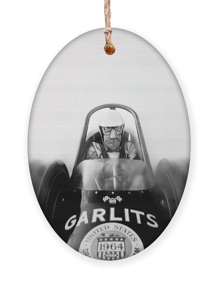 Vintage Ornament featuring the photograph 1964 Close Up Of Don Garlits Dragster Burning Rubber by Retrographs