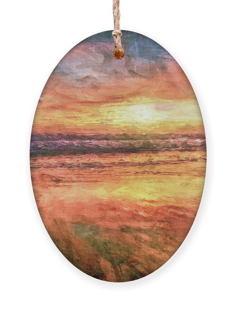 Sandy Beach Ornament featuring the digital art Ocean Sunrise by Phil Perkins