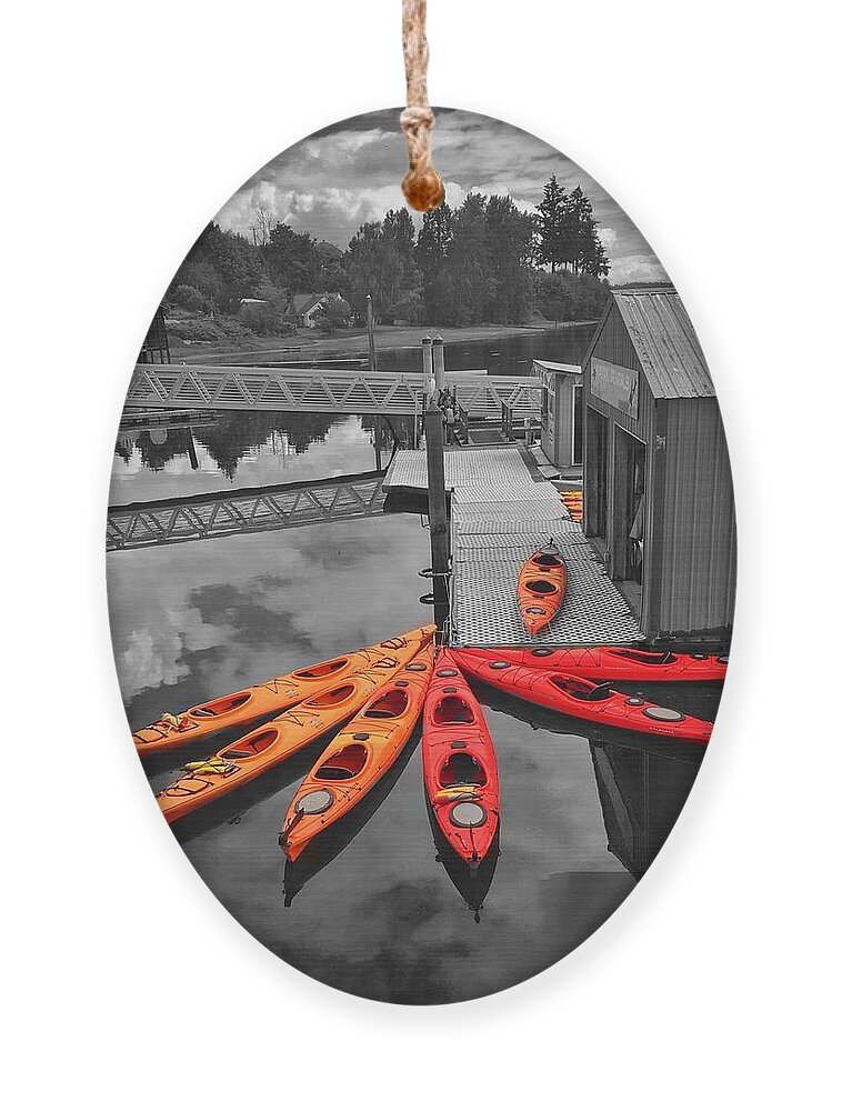 Kayaks Ornament featuring the photograph Orange Kayaks #2 by Jerry Abbott