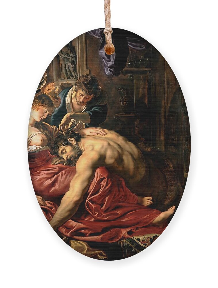 Samson And Delilah Ornament featuring the painting Samson and Delilah by Peter Paul Rubens by Rolando Burbon