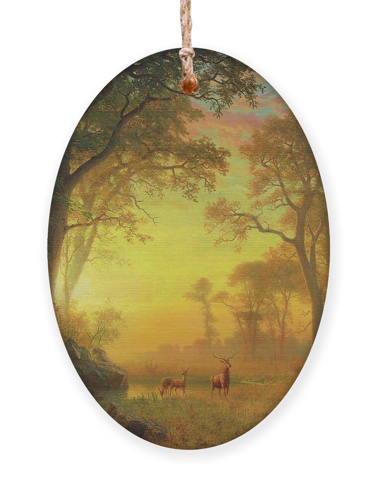 Light Ornament featuring the painting Light in the Forest #1 by Albert Bierstadt