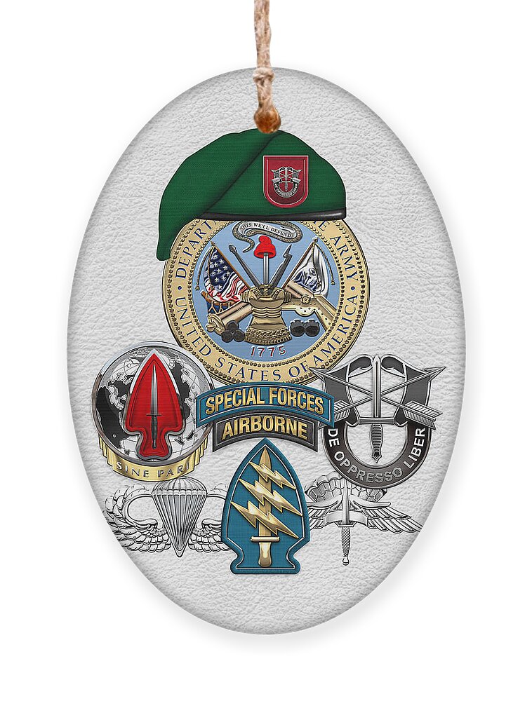 U.s. Army Special Forces Collection By Serge Averbukh Ornament featuring the digital art 7th Special Forces Group - Green Berets Special Edition by Serge Averbukh